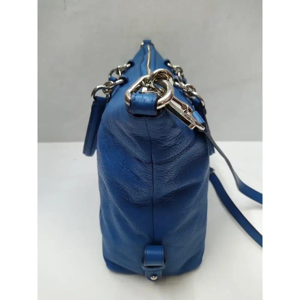 Coach Blue Leather Double Handles Zipper Closure Satchel Shoulder Bag